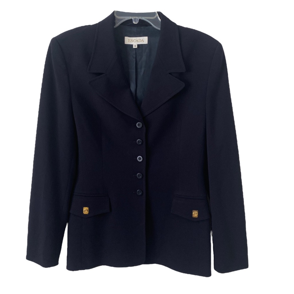 ESCADA wool navy black blazer jacket sz 38 - business casual - formal - stretchy - Picture 9 of 13